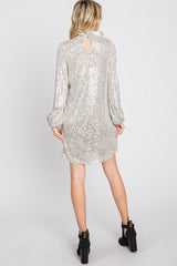 Silver Sequin Mock Neck Mini Dress