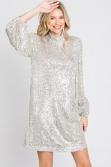 Silver Sequin Mock Neck Mini Dress