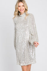 Silver Sequin Mock Neck Mini Dress