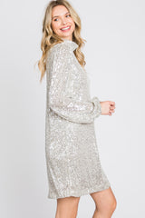 Silver Sequin Mock Neck Mini Dress