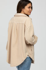 Taupe Fleece Button Down Oversized Maternity Jacket