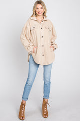 Taupe Fleece Button Down Oversized Jacket