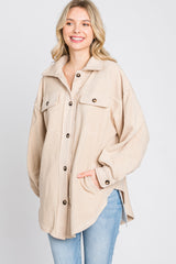 Taupe Fleece Button Down Oversized Jacket