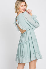 Mint Green Chiffon Ruffle Tiered Open Back Maternity Dress