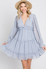 Light Blue Chiffon Ruffle Tiered Open Back Dress