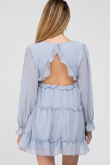 Light Blue Chiffon Ruffle Tiered Open Back Maternity Dress