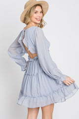 Light Blue Chiffon Ruffle Tiered Open Back Maternity Dress