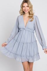 Light Blue Chiffon Ruffle Tiered Open Back Dress