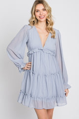 Light Blue Chiffon Ruffle Tiered Open Back Dress