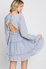 Light Blue Chiffon Ruffle Tiered Open Back Dress