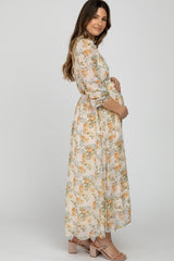 Cream Floral Cutout Maternity Maxi Dress