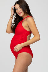 Red Knot Front Back Cutout One Piece Maternity Swimsuit