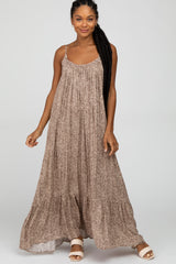 Brown Chevron Striped Ruffle Hem Maxi Dress