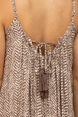 Brown Chevron Striped Ruffle Hem Maternity Maxi Dress