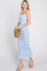 Blue Gingham Print Smocked Maxi Dress