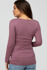 Mauve Long Sleeve Fitted Ruched Maternity Top