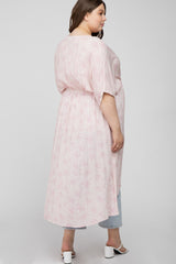 Light Pink Floral Tie Front Maternity Plus Cover Up