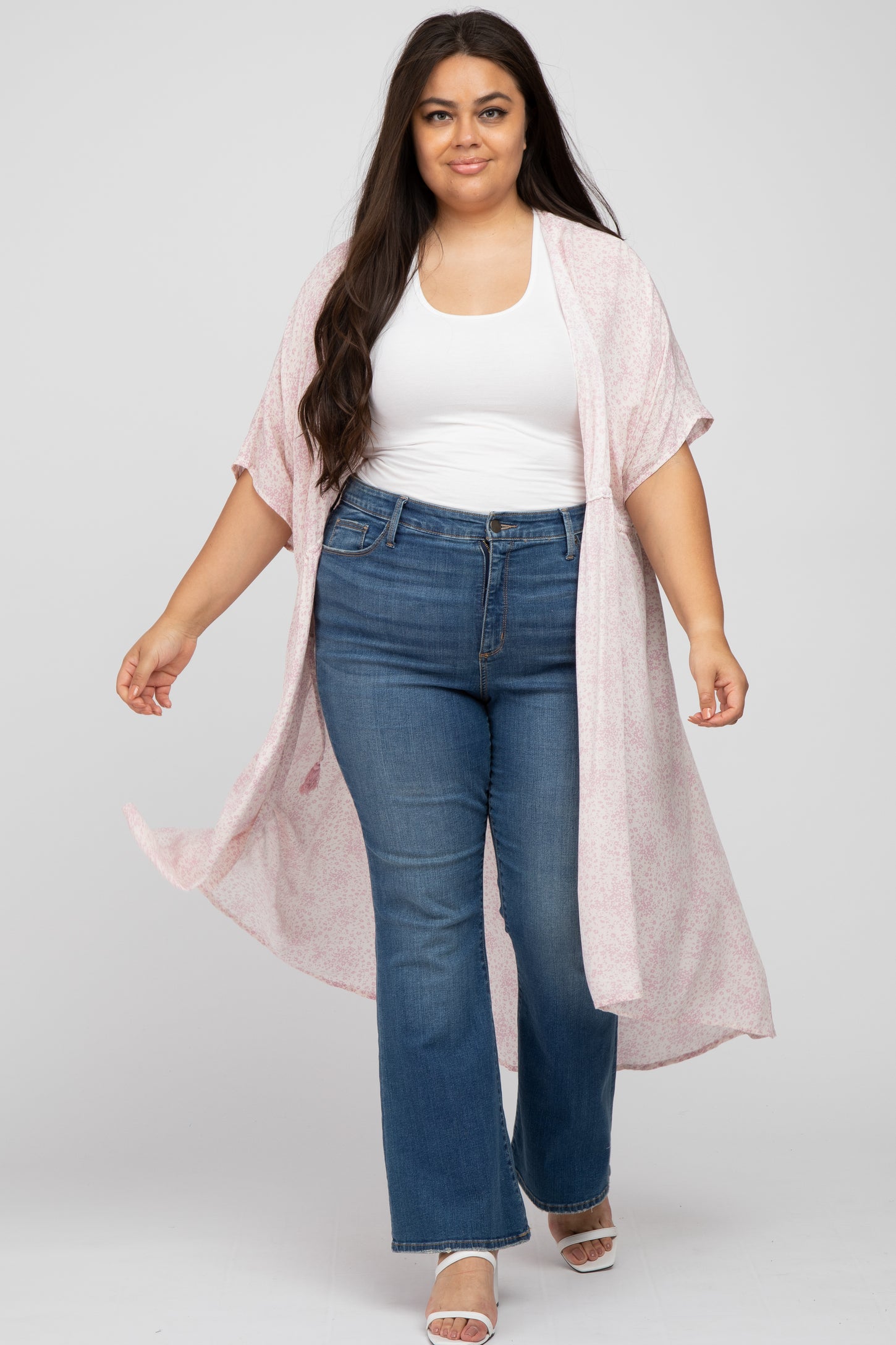 Light Pink Floral Tie Front Plus Cover Up