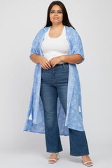 Light Blue Floral Tie Front Plus Cover Up