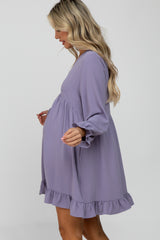 Lavender Ruffle Trim Long Sleeve Maternity Dress