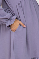 Lavender Ruffle Trim Long Sleeve Maternity Dress