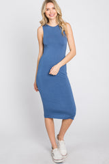 Blue Fitted Sleeveless Maternity Dress