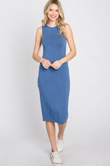 Blue Fitted Sleeveless Dress