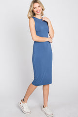 Blue Fitted Sleeveless Dress