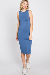 Blue Fitted Sleeveless Dress