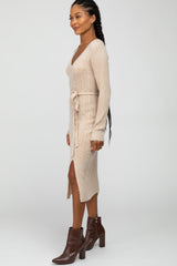 Beige Brushed Cable Knit Sweater Dress