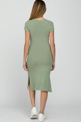 Mint Green Brushed Ribbed Maternity Midi Dress