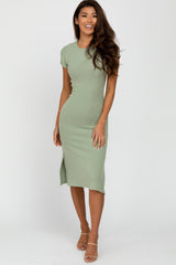 Mint Green Brushed Ribbed Midi Dress