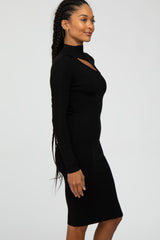 Black Ribbed Front Cutout Dress