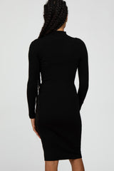 Black Ribbed Front Cutout Dress