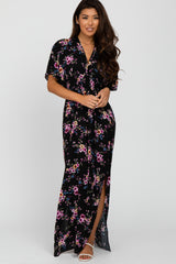 Black Floral Side Slit Maxi Dress