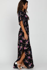 Black Floral Side Slit Maxi Dress