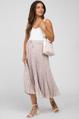 Lavender Animal Print Pleated Maternity Midi Skirt