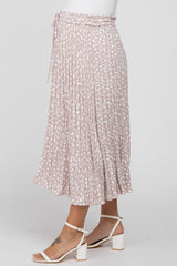 Lavender Animal Print Pleated Maternity Midi Skirt