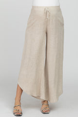 Cream Linen Tie Front Curved Hem Maternity Pants