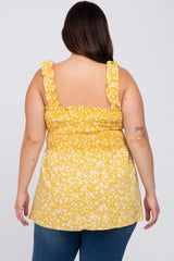 Yellow Floral Smocked Plus Tank Top