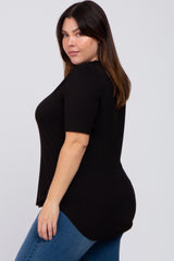 Black Solid Short Sleeve Plus Size Top