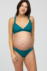 Teal Strappy Cutout Two-Piece Maternity Bikini Set