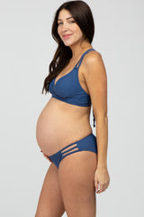 Navy Blue Strappy Cutout Two-Piece Maternity Bikini Set