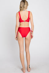 Red Cross Front Drawstring Side Two-Piece Bikini Set