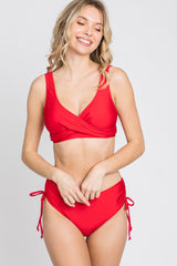 Red Cross Front Drawstring Side Two-Piece Bikini Set