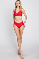 Red Cross Front Drawstring Side Two-Piece Bikini Set