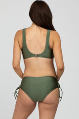 Olive Cross Front Drawstring Side Two-Piece Maternity Bikini Set