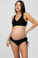 Black Cross Front Drawstring Side Two-Piece Maternity Bikini Set