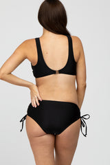 Black Cross Front Drawstring Side Two-Piece Maternity Bikini Set