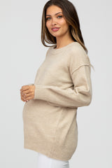 Beige Exposed Seam Maternity Sweater